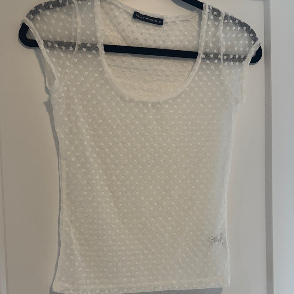 Brandy Melville White Sheer Textured Tee